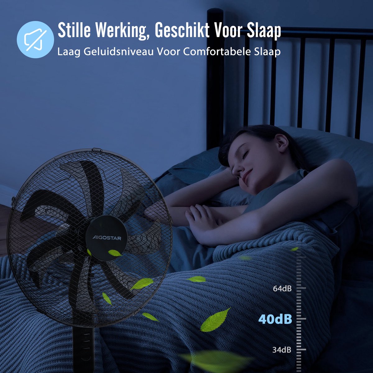 Aigostar Statiefventilator - Ventilator Staand - Verstelbaar - 50W - Zwart •