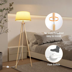 Aigostar 102FP - Vloerlamp - Staande lamp - h: 145cm - E27 Fitting - Leeslamp - Stalamp - Woonkamer - Slaapkamer - Excl. lichtbron