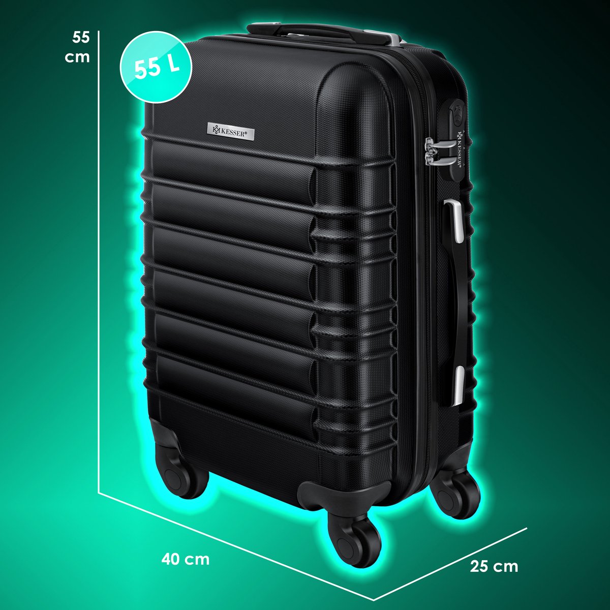 KESSER® Reiskoffer - 55L - Handbagage - ABS - Zwart
