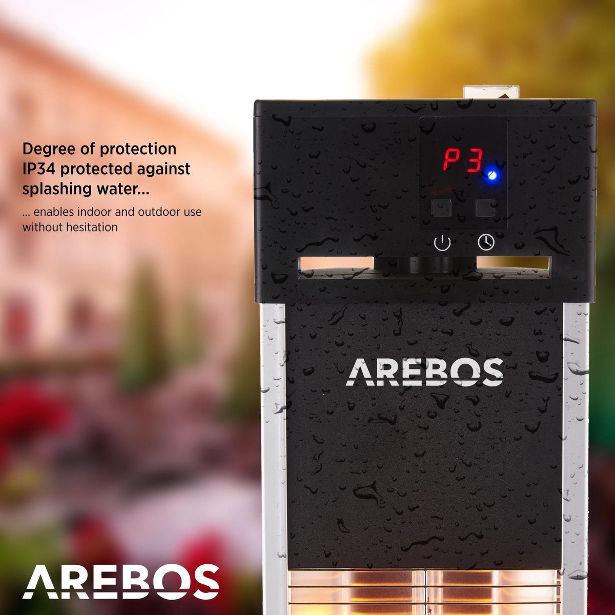 AREBOS Infrarood Verwarming - 2000W - Infrarood Kachel - Terrasverwarmer - Zilver