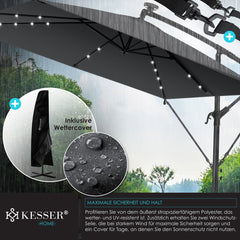 KESSER® Zweefparasol met voet - LED - Ø2.5m - 360° Draaibaar  - Antraciet