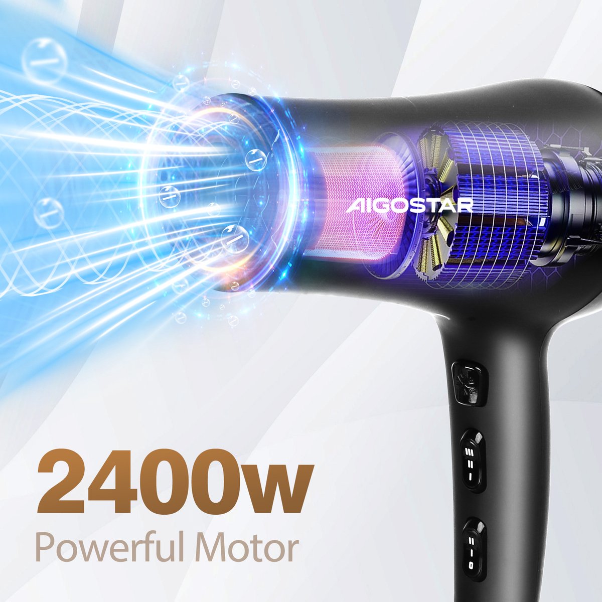 Aigostar Föhn - Haardroger - 3 Standen 2400W - Zwart