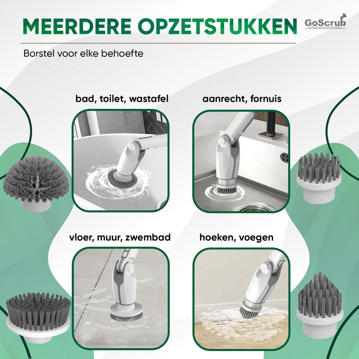 Elektrische Schoonmaakborstel – Elektrische Schrobber - Schrobborstel – Wit - V1 - GoScrub®