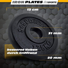 Halterschijven - Halter gewichten - 30 mm - Gietijzer - 4x1,25 kg - ScSPORTS®