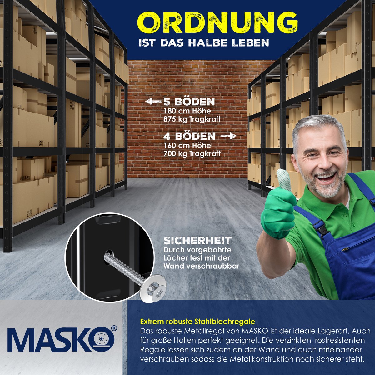 MASKO® Opbergrek - Stellingkasten - Set van 2 - Tot 700kg - Zwart