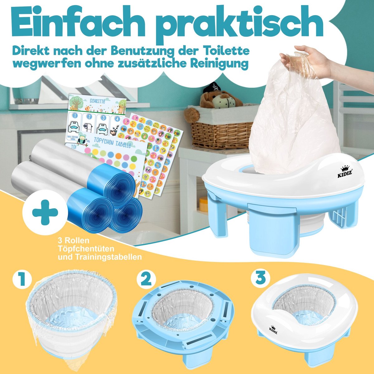 KIDIZ® Toiletbril voor kinderen - Kindertoiletbril - WC verkleiner - Blauw