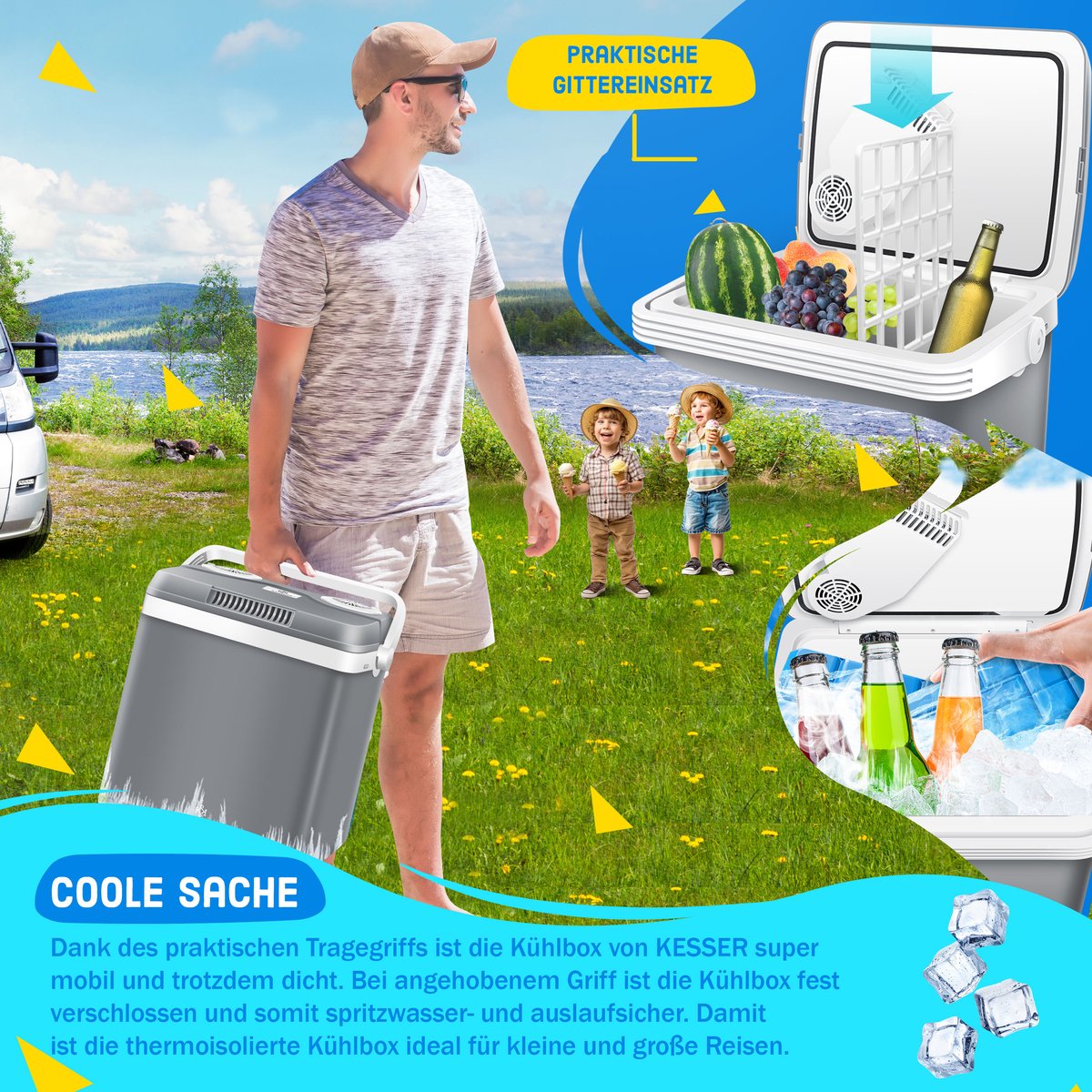 Koelbox Elektrisch – 12V en 230 volt - Coolbox - Frigobox - 32L – Grijs •