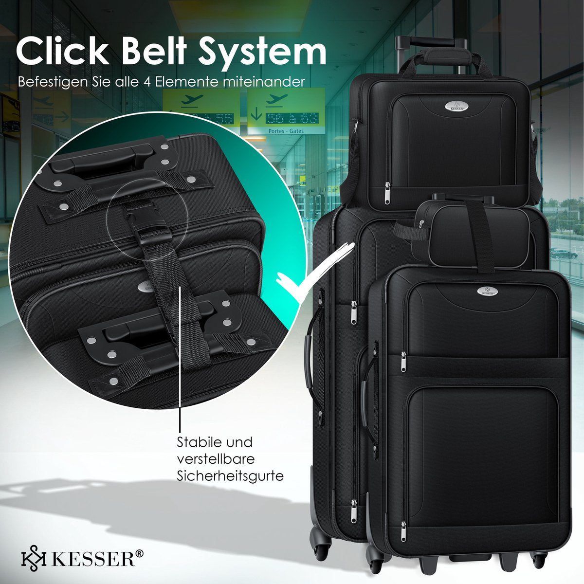 KESSER® Reiskofferset - 4-delig - Trolley - Kofferset - Zwart