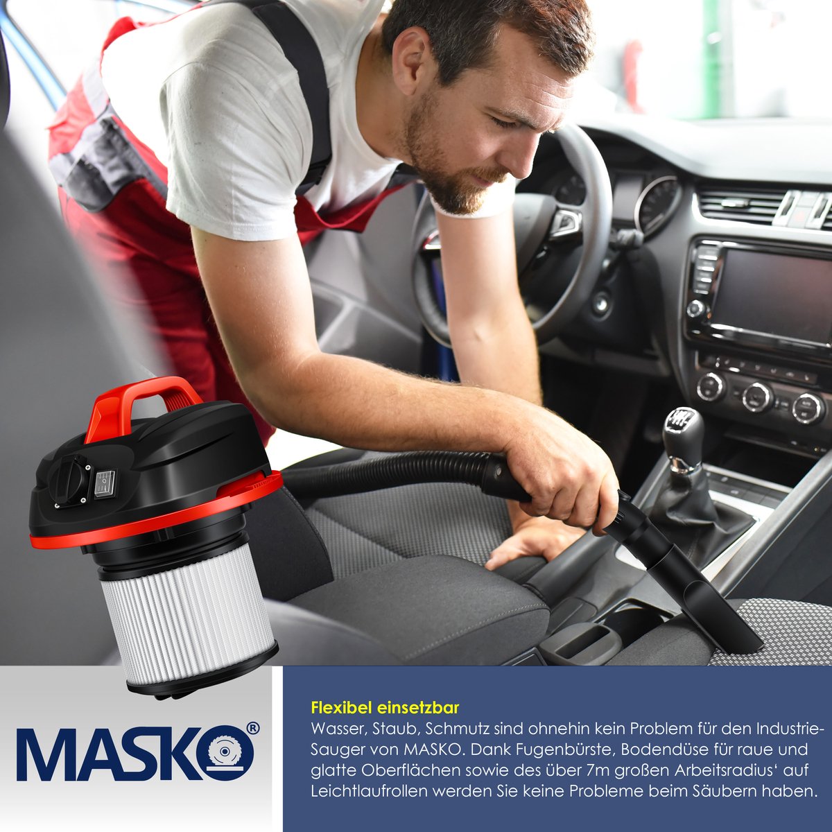 MASKO® Alleszuiger Nat- en Droogzuiger 1800W + stopcontact, Blaasfunctie, Droog- & natzuigen | Industriële stofzuiger vuilreservoir 30L Bouwstofzuiger - Rood