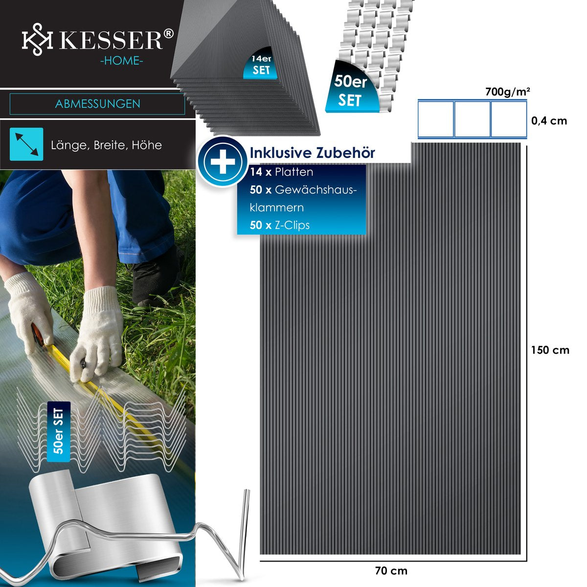 KESSER® 14 Dubbelwandige Polycarbonaat Platen - 150x70cm - Antraciet