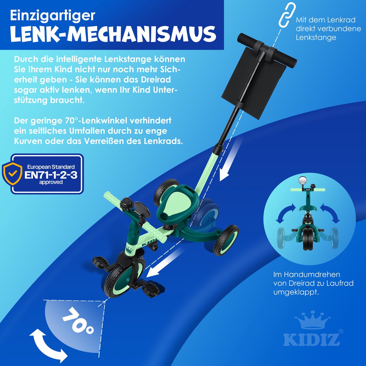 KIDIZ® Loopfiets 6in1 voor Jongens en Meisjes van 1 tot 5 jaar - Driewieler voor Kinderen tot 25 kg Kinderfiets - Groen