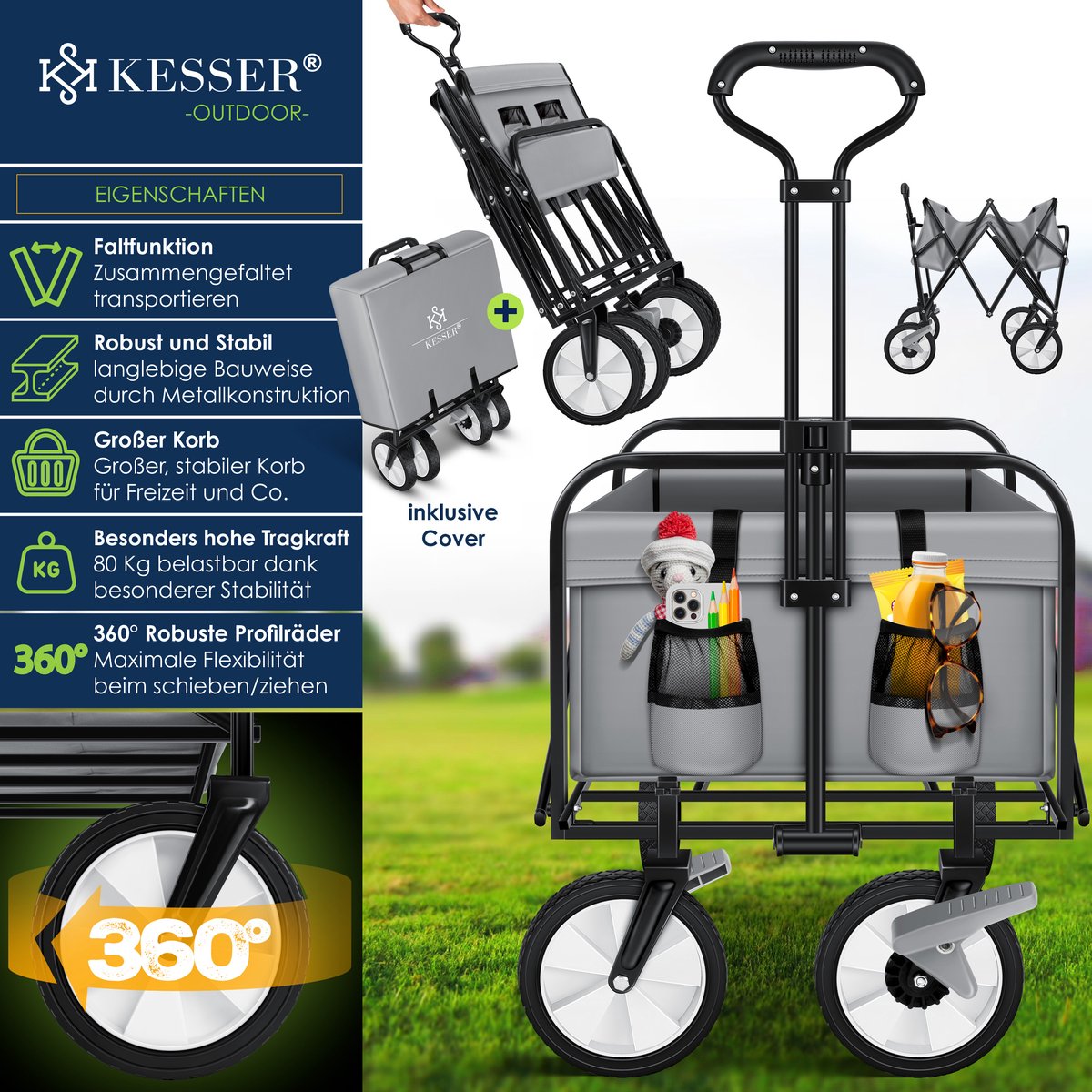 KESSER® Bolderkar - Opvouwbaar - Bolderwagen - Grijs