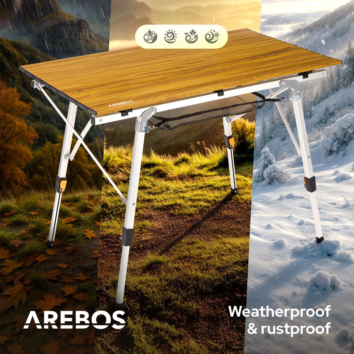 AREBOS campingtafel 90 x 51,5 cm roltafel aluminium klaptafel outdoor bruin