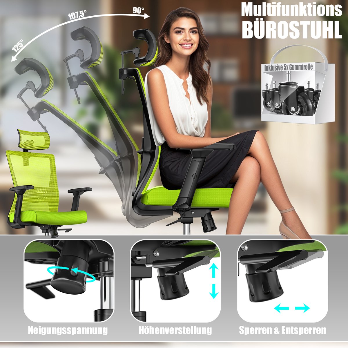 KESSER® Ergonomische Bureaustoel - Gamestoel - Office Chair - Groen