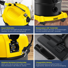 MASKO® Industriële stofzuiger 2300W - Droog- & Natzuigen - Geel