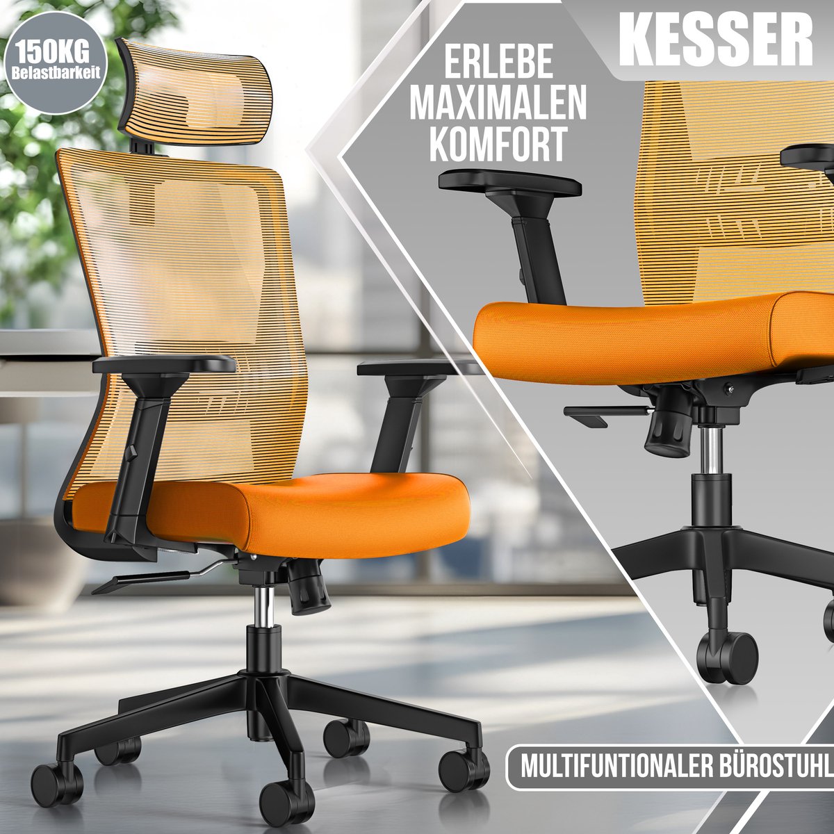 KESSER® Ergonomische Bureaustoel - Gamestoel - Office Chair - Oranje