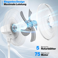 KESSER® Ventilator staand - Statiefventilator - Mist Ventilator - Wit •