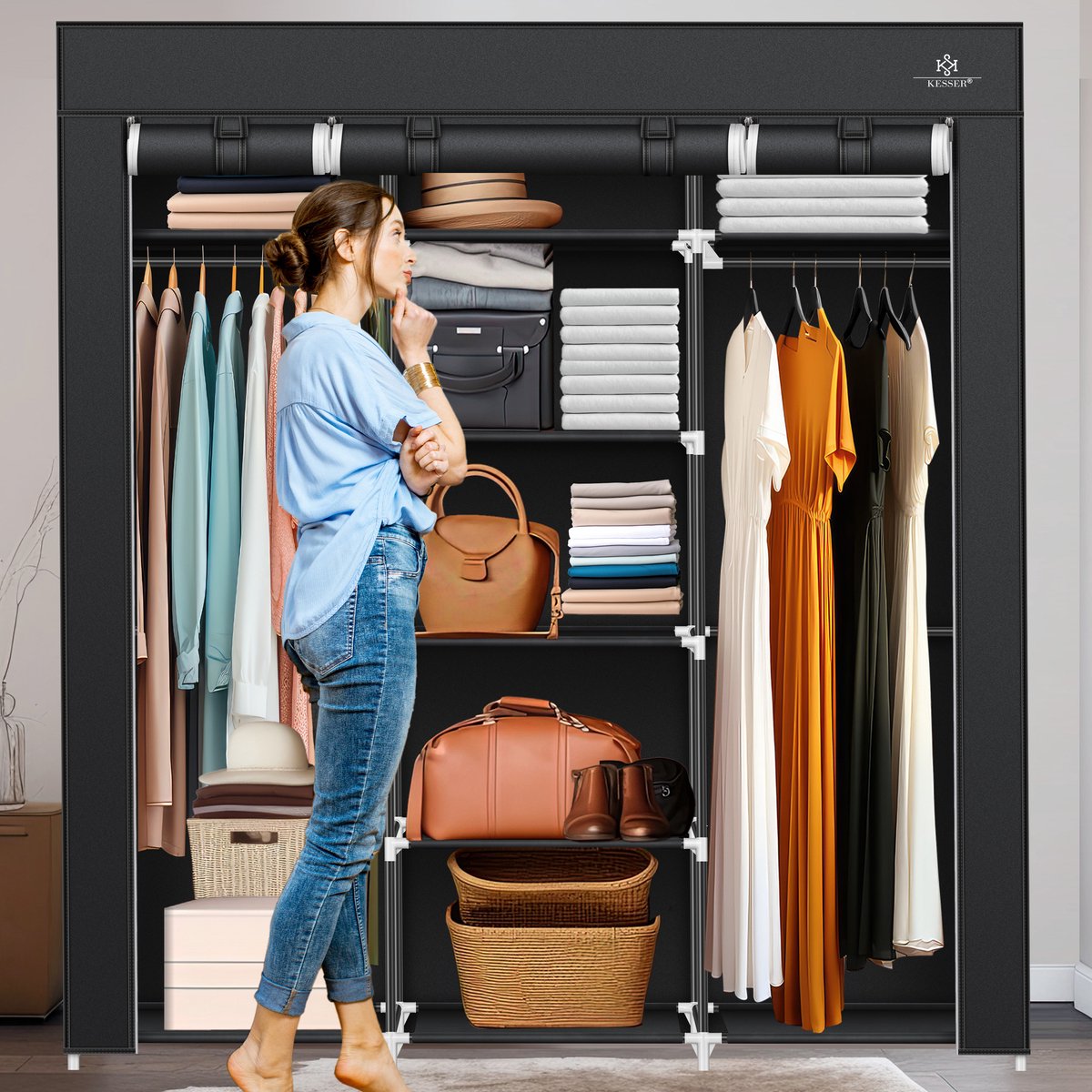 KESSER® Kledingkast - Opvouwbaar - 150x45x175cm - Zwart
