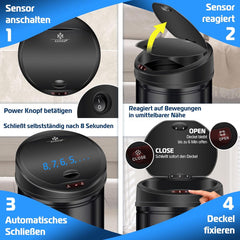 KESSER® Sensor Prullenbak - Afvalbak - Vuilnisbak - 56L - Zwart