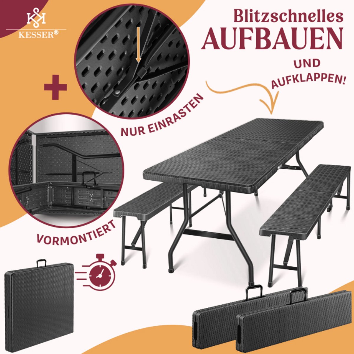 KESSER® Biertafel - Picknicktafel - Opvouwbaar - Zwart