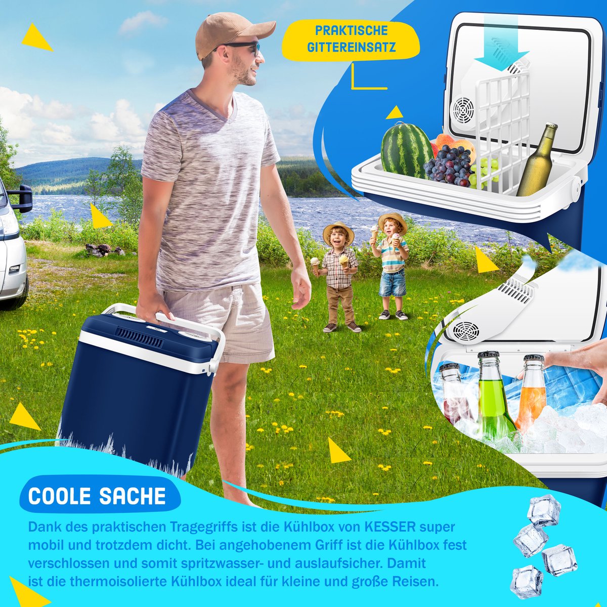 KESSER® Thermo-Elektrische Koelbox – 32L – 12V/230V – Marineblauw •