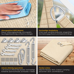 KESSER® Schaduwdoek 2x4m - Zonnezeil - Waterafstotend - Creme