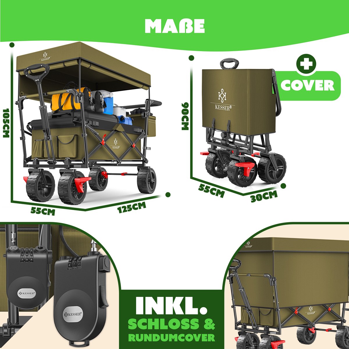 KESSER® Bolderkar - Opvouwbaar - Bolderwagen - Khaki
