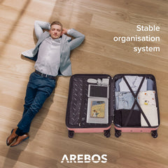 AREBOS Kofferset - Kofferset 3 delig - Reiskoffer set - 360° zwenkbare wielen - M-L-XL - Rosé Goud
