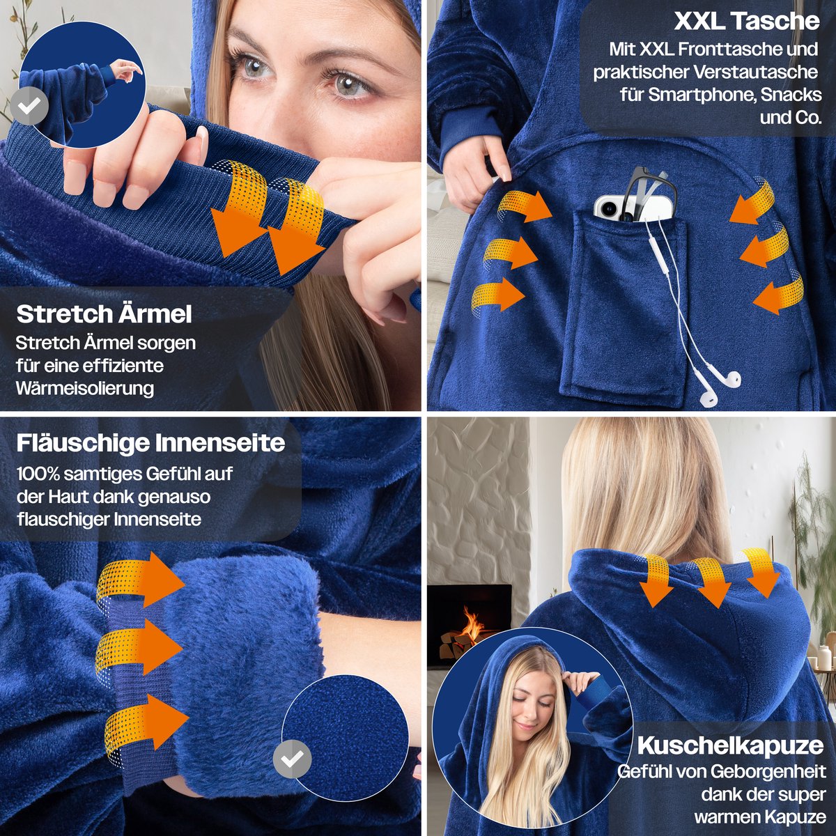 KESSER® Oversized Oodie - Fleece Deken met Mouwen | Draagbare Deken - Snuggle Hoodie | Plaid Knuffeldoekje - Marineblauw