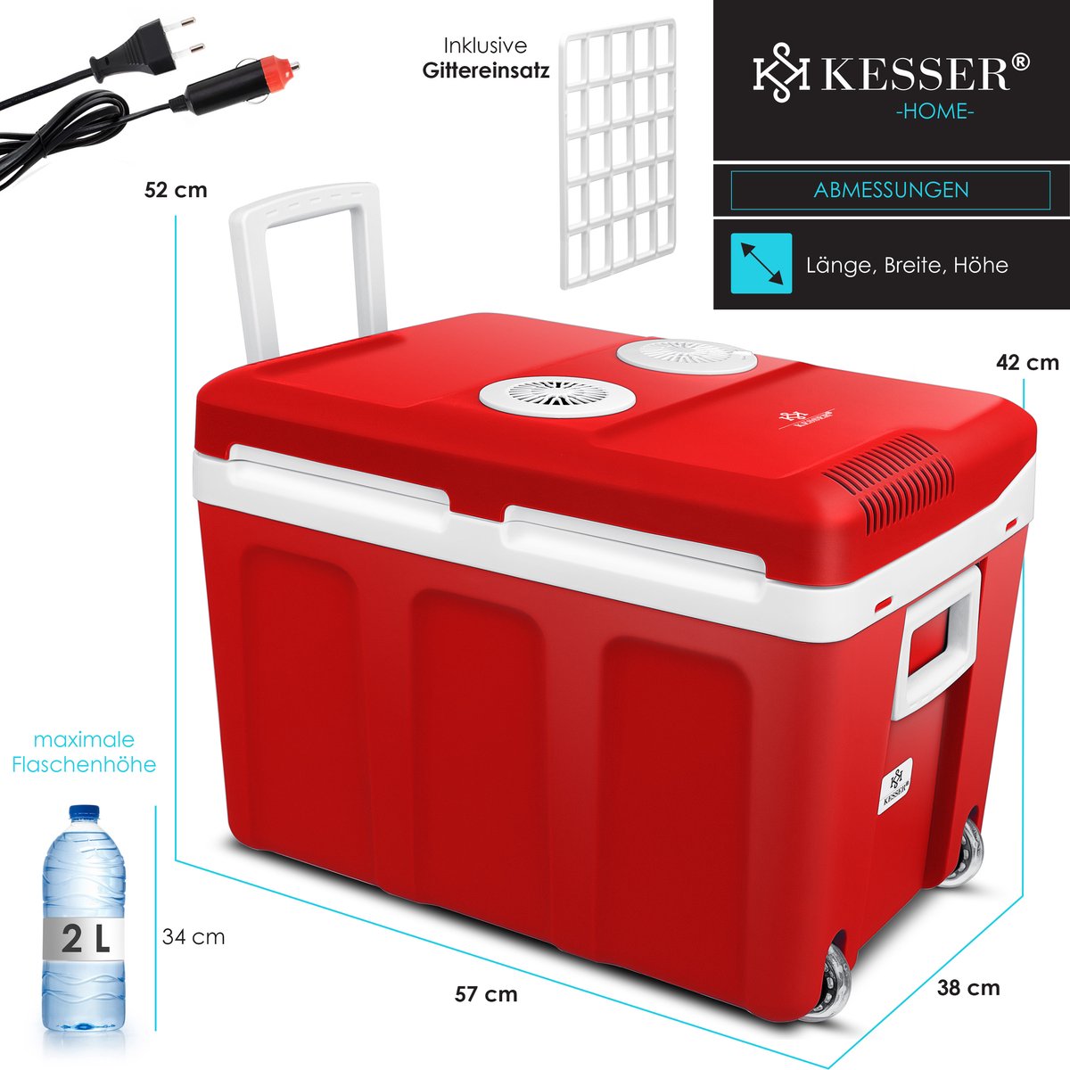 Koelbox Elektrisch – 12V en 230 volt - Coolbox - Frigobox - 40L – Rood