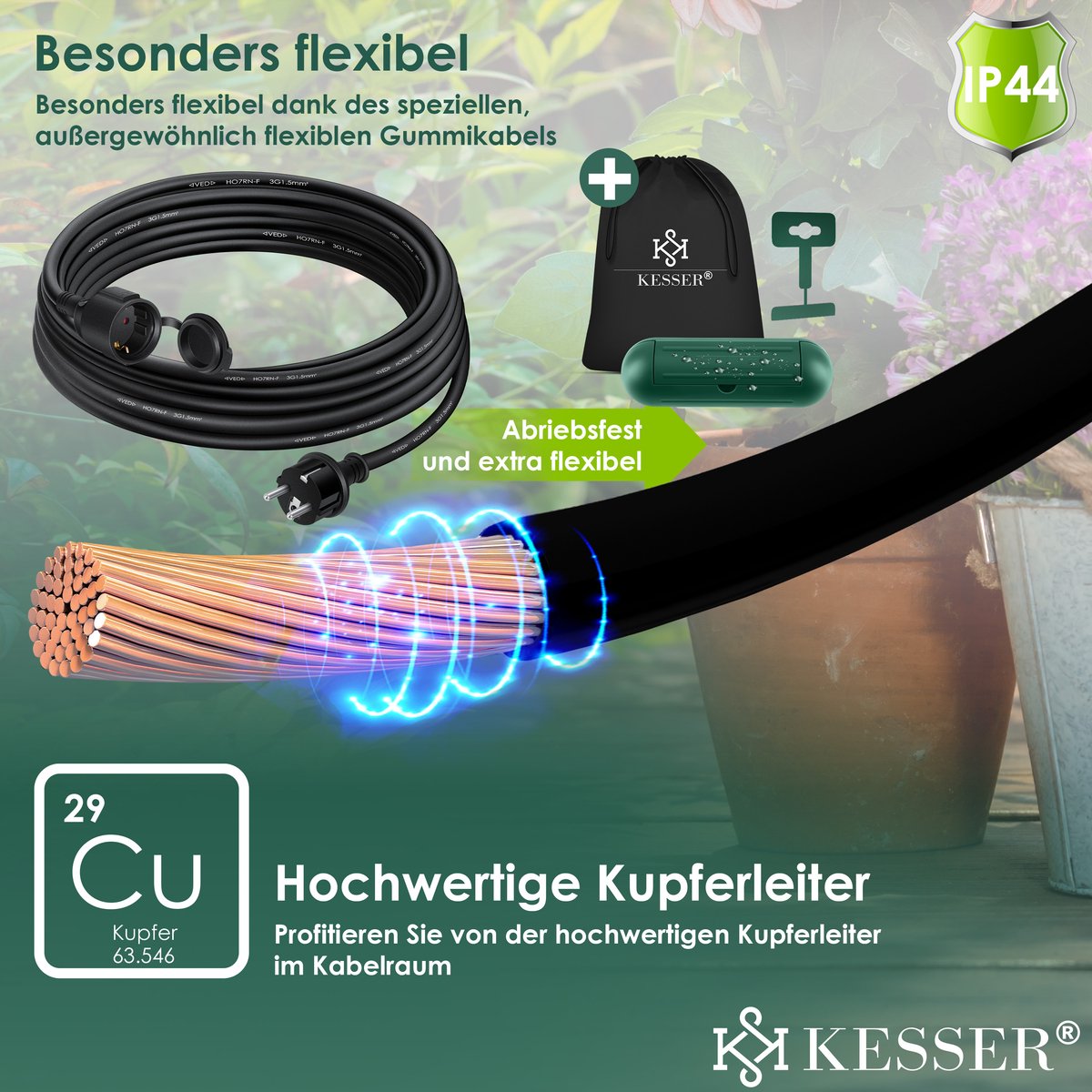 KESSER® Verlengkabel 10 meter voor binnen en buiten IP44 - Zwart