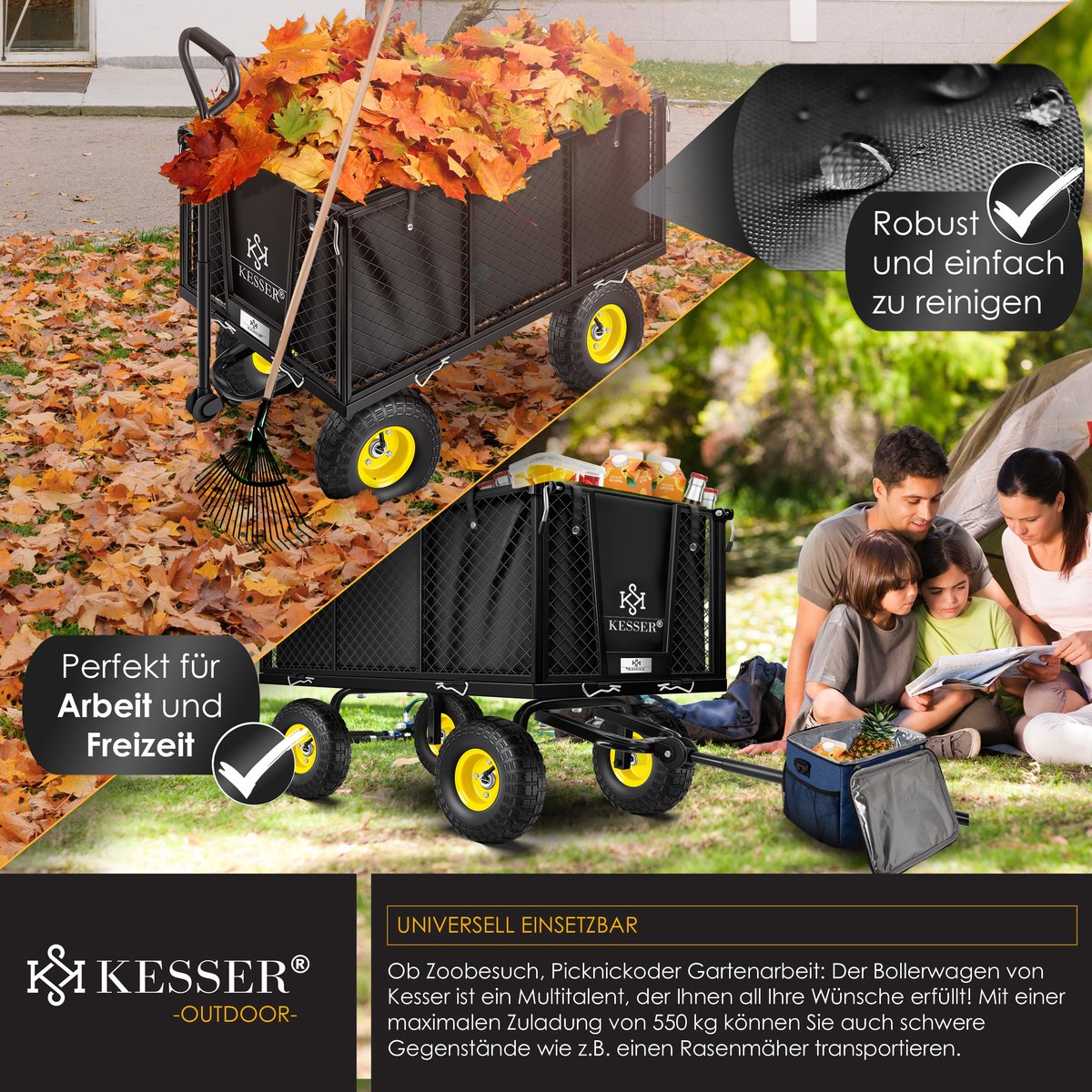 KESSER® Tuinkar - Bolderkar - 550 kg belastbaar - Zwart