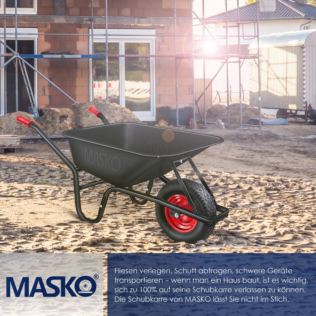 MASKO® Kruiwagen - 100L - Tot 250kg - Zwart
