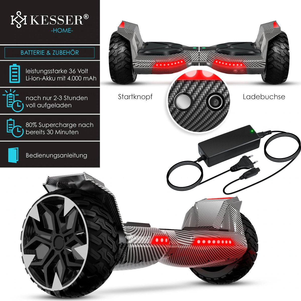 KESSER® Hoverboard - 800 Watt - Bluetooth-luidspreker - LED