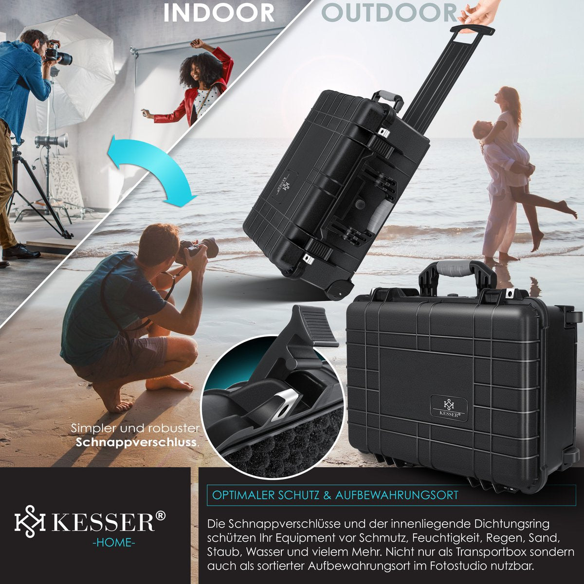 KESSER® Camera Koffer met Wielen - Weerbestendig - Zwart
