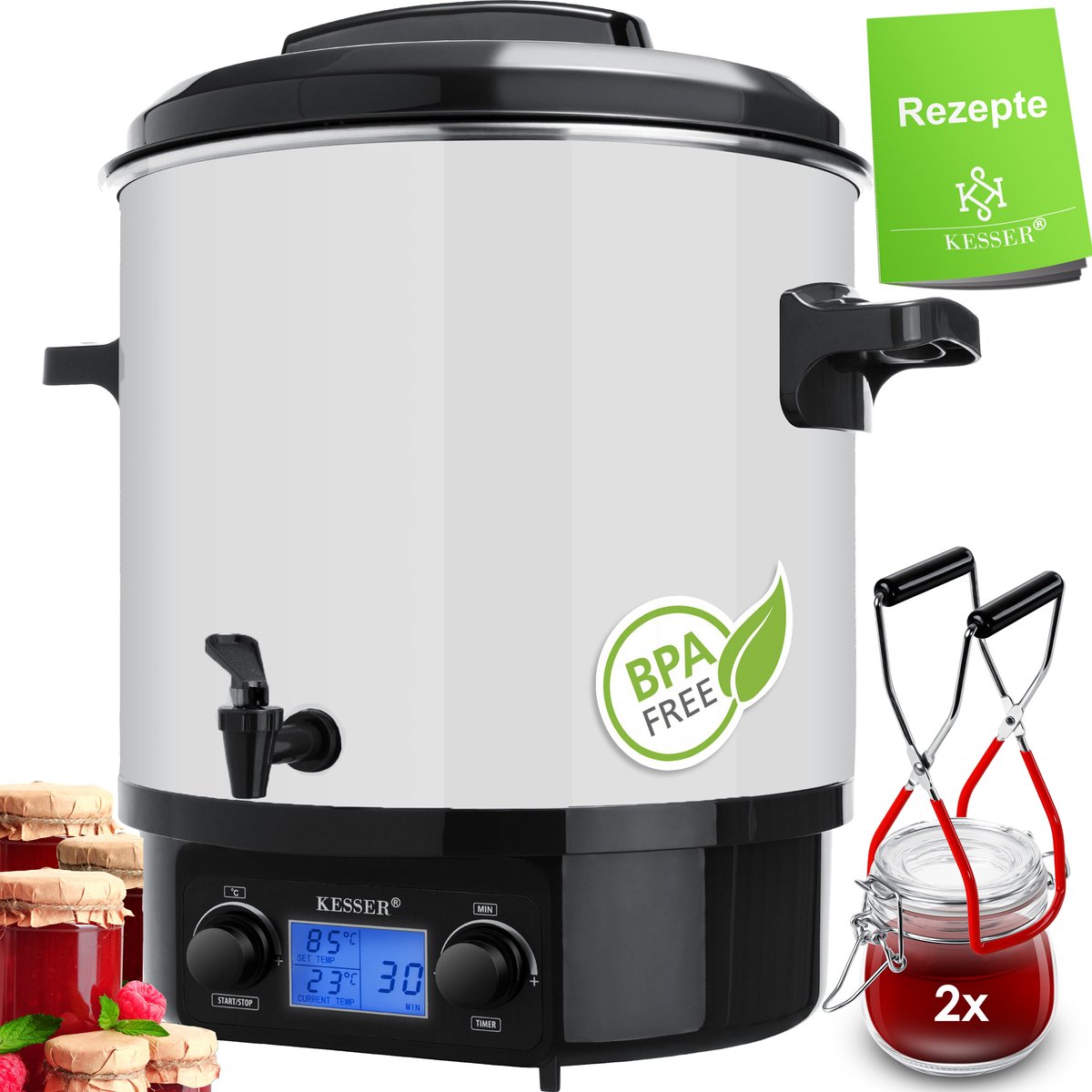 KESSER® Inmaakketel - 27L - Elektrische Ketel - 2000W - Dispenser - Wit