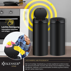 Prullenbak met sensor - Afvalbak - Vuilnisbak - 40 Liter - Zwart - KESSER®