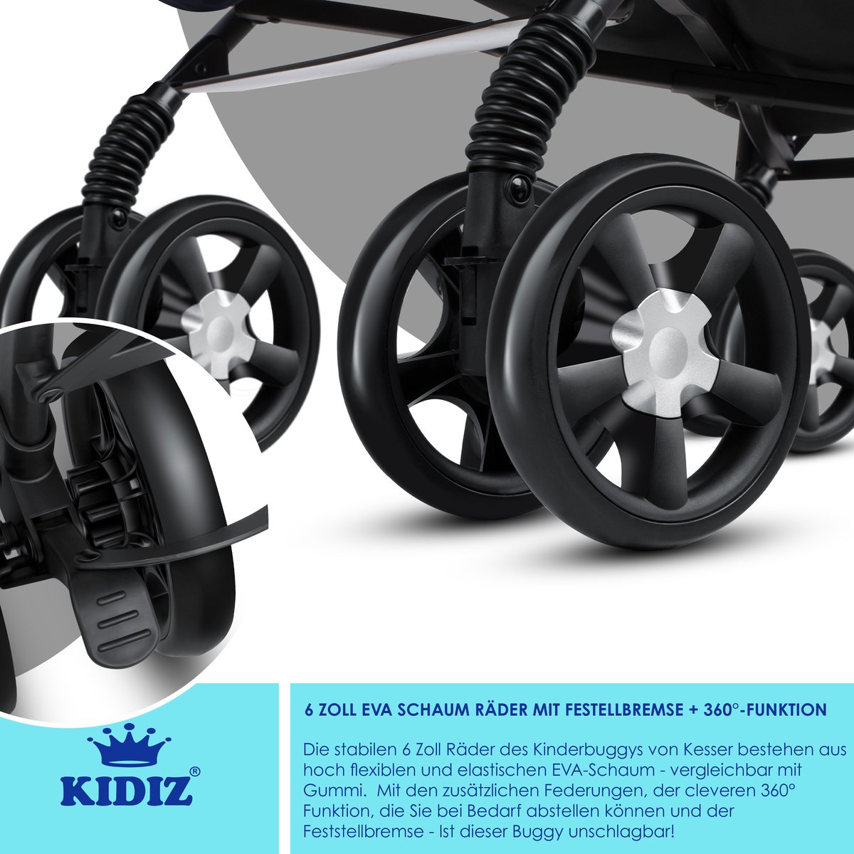 KIDIZ® Kinderwagen - Wandelwagen - Kinderbuggy - Grijs