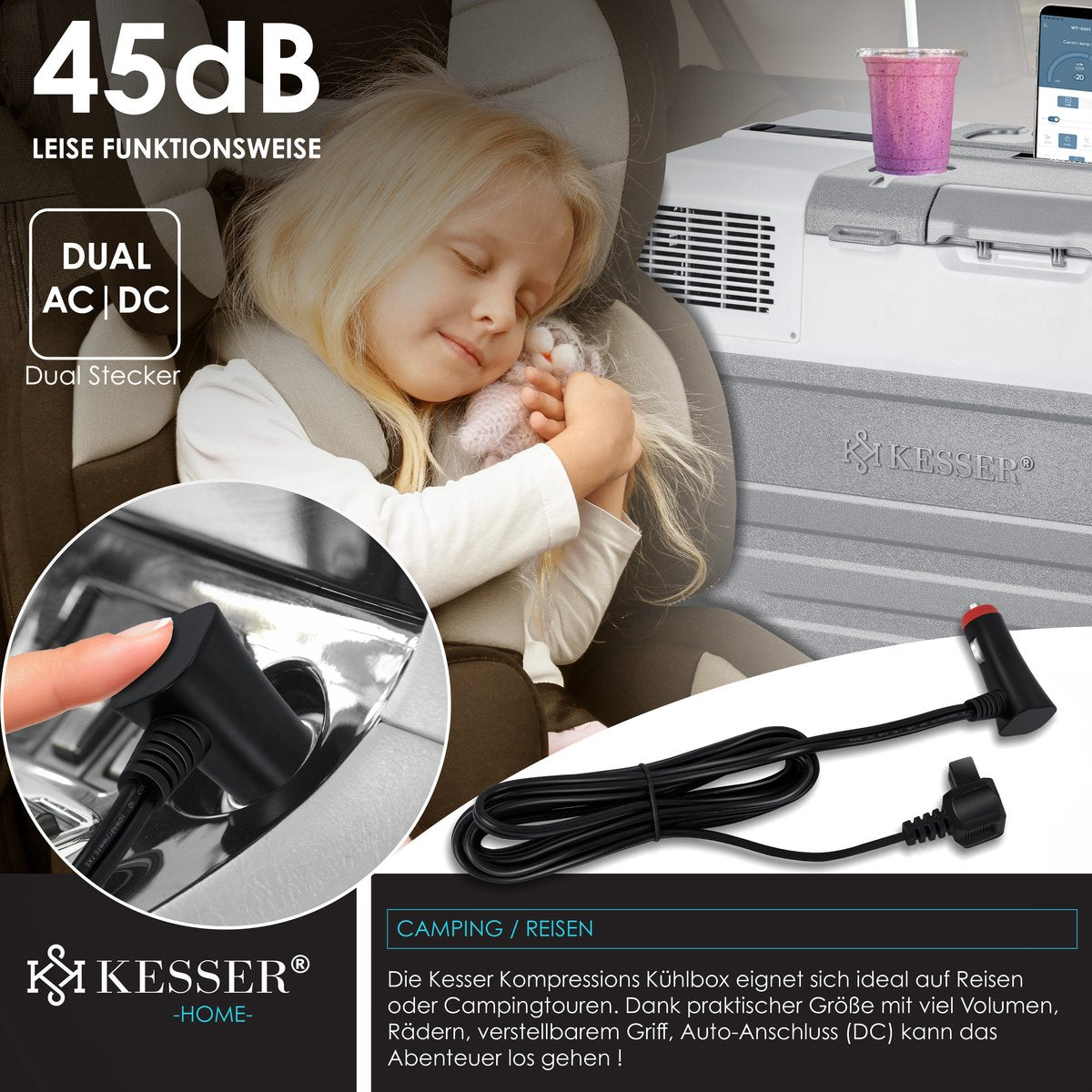 KESSER® Elektrische Koelbox - Compressor - tot -20°C - 42L - Grijs