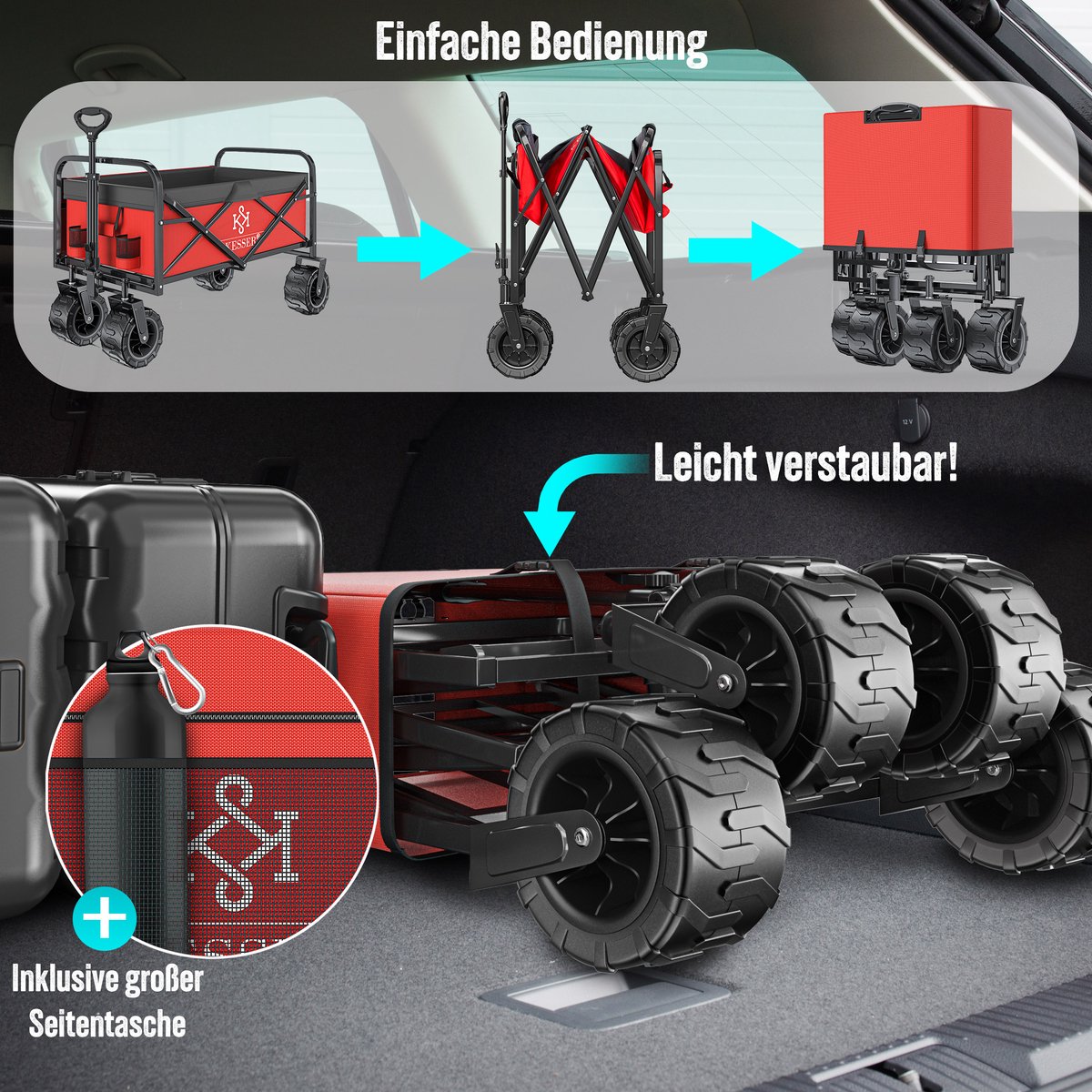 KESSER® Bolderkar - Opvouwbaar - Bolderwagen - Rood