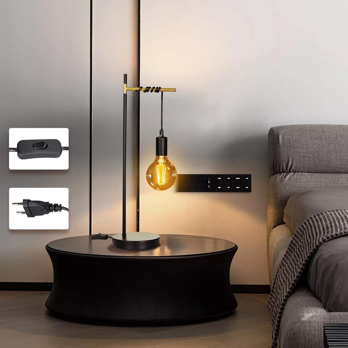Tafellamp - Bureaulamp - Tafellamp slaapkamer - Zwart - Aigostar