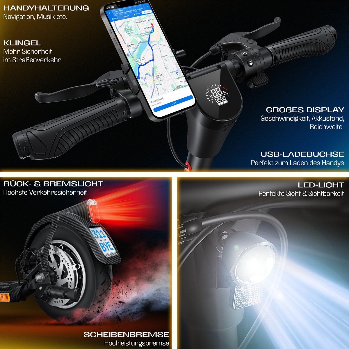 KESSER® Elektrische Step 10" E-Scooter Max. 25km/h - Electrische Scooter Bereik ±40km Opvouwbare 450W E-Step 10ah max. belasting tot 120 kg - Carboon
