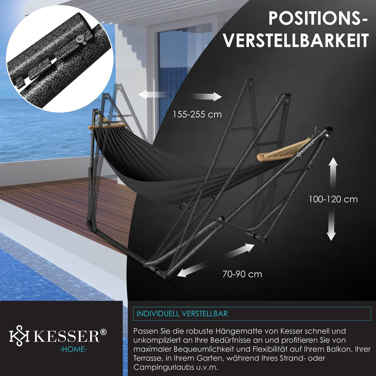 KESSER® Hangmat Vill 120kg Draagvermogen voor Binnen & Buiten met Frame Metaal Opvouwbaar - Antraciet