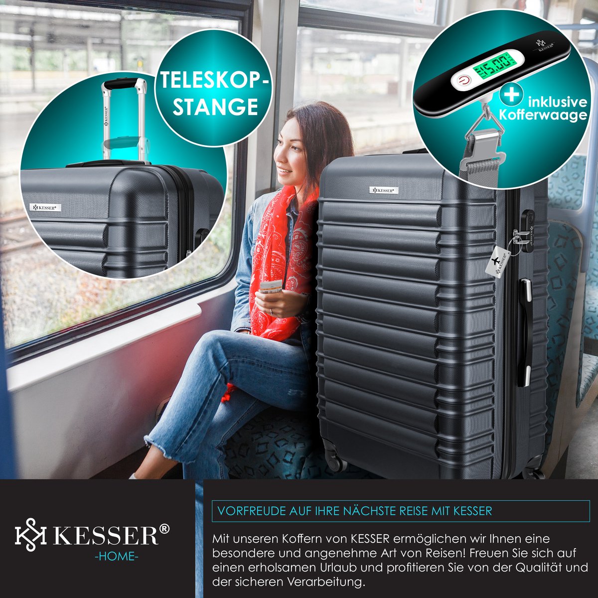 KESSER® Reiskoffer - 120L - ABS - Antraciet
