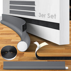 KESSER® Tochtstrip set van 3 - Tochtstopper kan op maat worden gesneden Tochtband tot 95 cm Geschikt voor alle deuren Tochtrol afwasbaar Tochthond tochtwering bescherming tegen geluid en tocht - Grijs
