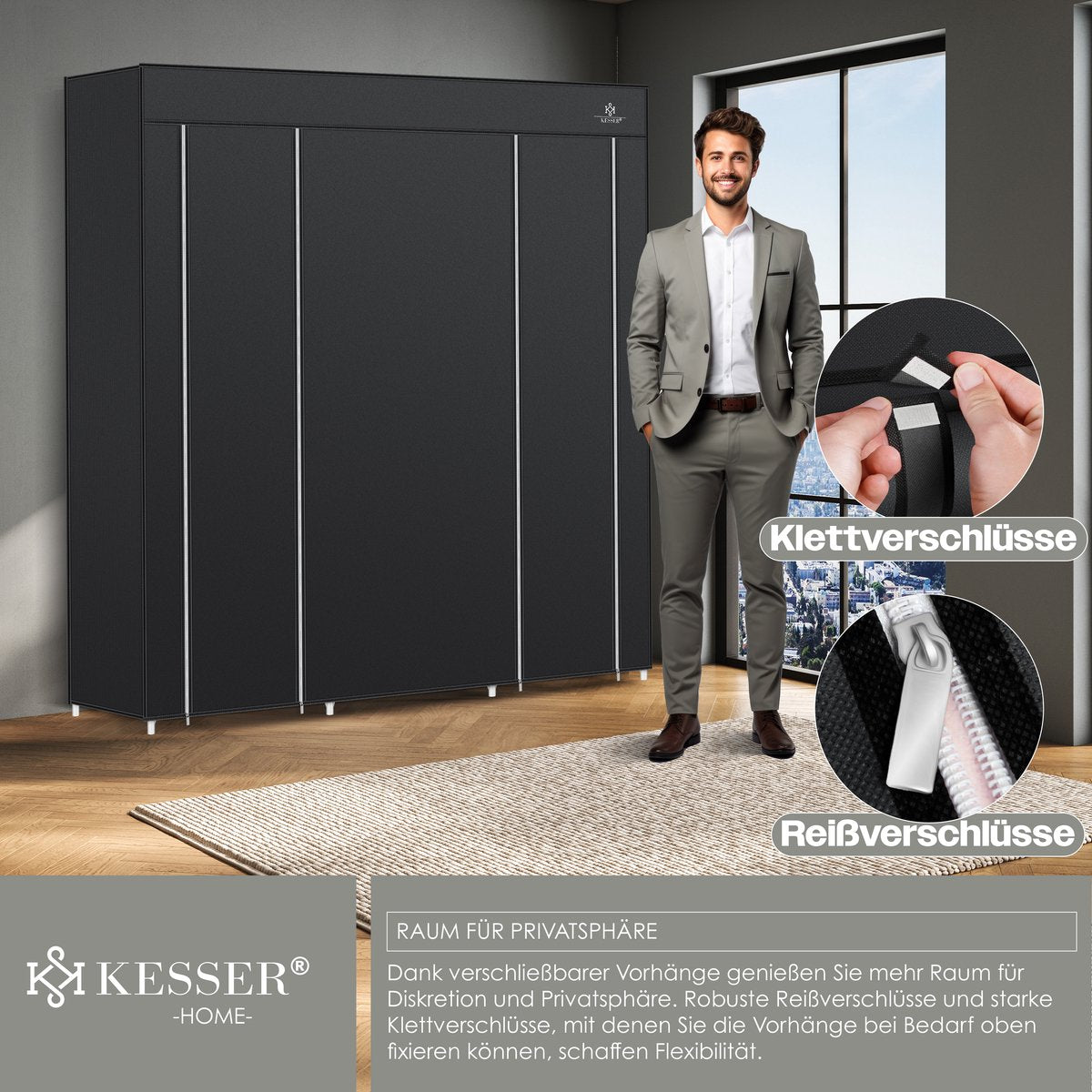 KESSER® Kledingkast - Opvouwbaar - 150x45x175cm - Zwart