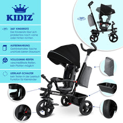 KIDIZ® 5in1 Kinderfiets - Loopfiets - Driewieler - Zwart •