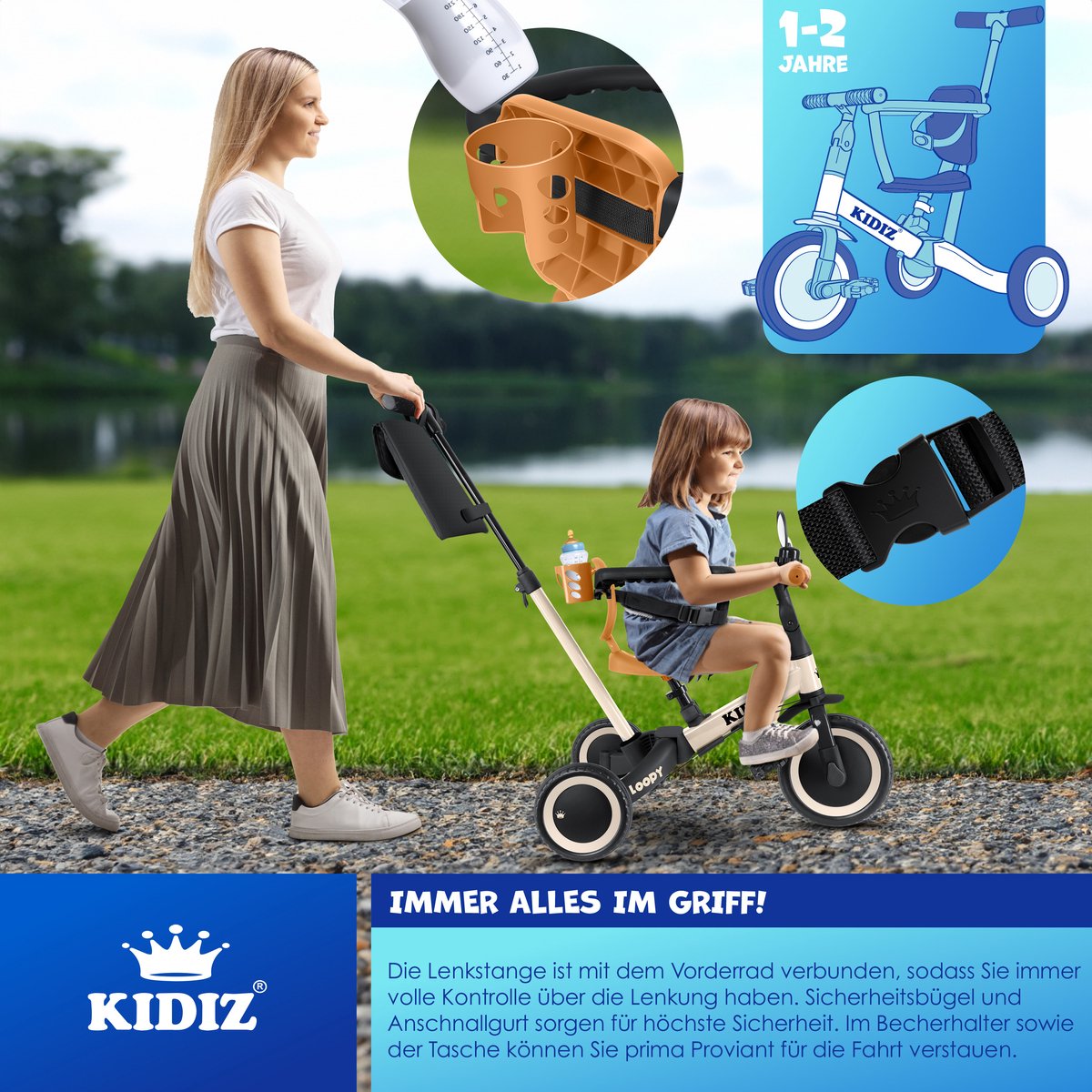 KIDIZ® Loopfiets 6in1 - Driewieler - Kinderfiets - 1-5 Jaar - Beige