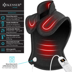 KESSER® Warmtekussen voor Rug, Nek en Schouders - Elektrische Verwarmingskussen met Afstandsbediening, Automatische Uitschakeling, 9 Warmte Standen, 89x65cm - Antraciet