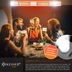 KESSER® Infraroodstraler / Infrarood Stralingsverwarming 3000W IR Gastro Bar Incl. LED Licht Patio Heater Met WiFi & Afstandsbediening incl. Beschermhoes Infrarood Heater Kwarts Heater Patio Heater Wand Heater - Wit